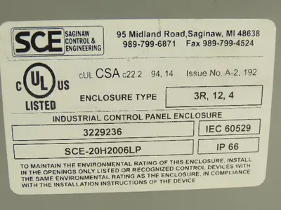 Saginaw SCE-20H2006LP Electrical Enclosure 20x20x6" Backplate Knockout Wallmount