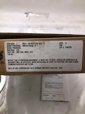 Fike 0302252 Rupture Disc 6” 316SS 200.5 PSIG @ 72°F – New in Box – Lot of 3