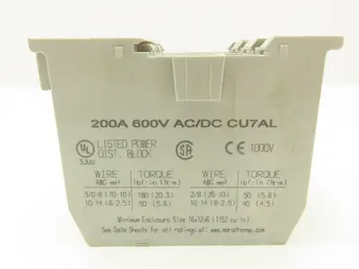 Marathon Electric EPBAP45 Power Distribution Terminal 200A 600V AC/DC Lot of 3