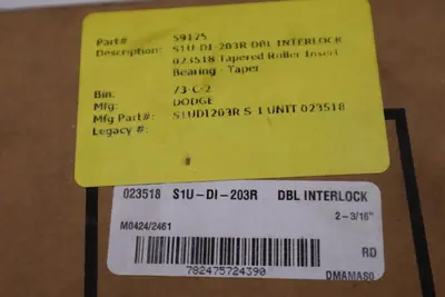 NEW DODGE 023518 S1U-DI-203R DBL INTERLOCK TAPERED ROLLER BEARING STOCK 3109CC
