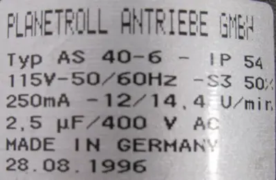 NEW PLANETROLL AS40-6-IP54 MOTOR 115V AS406IP54