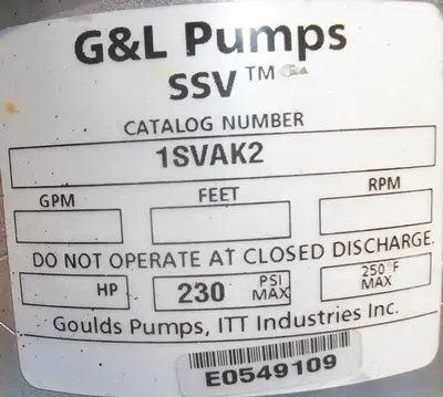 Pump, Centrif., 0.5 HP, 304 S/st, 1" In/Out, Goulds, 15 GPM #S741764