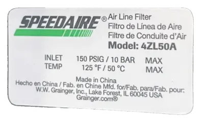 NEW SPEEDAIRE 4ZL50A COMPRESSED AIR FILTER 1/2" NPT, STANDARD