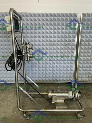 USED FRISTAM FZX2100 3 HP CENTRIFUGAL PUMP ON STAINLESS STEEL ROLLING CART W/ CONTROLLER