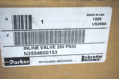 NEW PARKER N3554600153 INLINE VALVE 250 PSIG