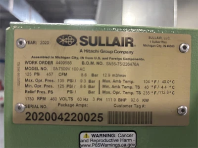 USED 2020 SULLAIR SN75V