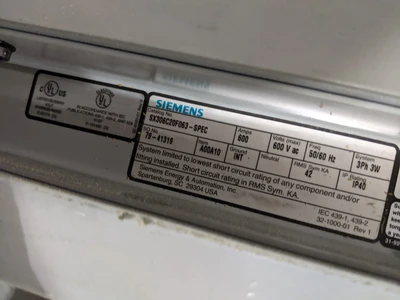 Siemens 600 Amp Bus Duct 10’  SX306C20F063-SPEC