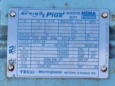 Used TECO-WESTINGHOUSE PDH02502TE5N Motors (misc) British Columbia CA | Lenmark #246474
