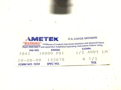Ametek USG 5841 Pressure Gauge 1/2″ ANPT LM 4-1/2″ 0-10000 PSI
