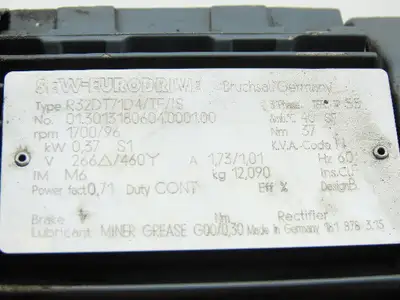 SEW-EURODRIVE R3DT71D4/TF/IS 0.37Kw Gear Motor 266/460V 3Ph 96RPM 20mm Shaft