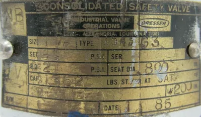 REFURBISHED CONSILIDATEDG 1543G3 SAFETY VALVE 1-1/4" 44PSI