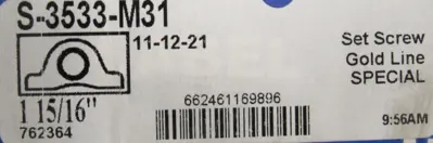 NEW SEAL MASTER S-3533-M31 PILLOW BLOCK BEARING 1-15/16" 762364 S3533M31