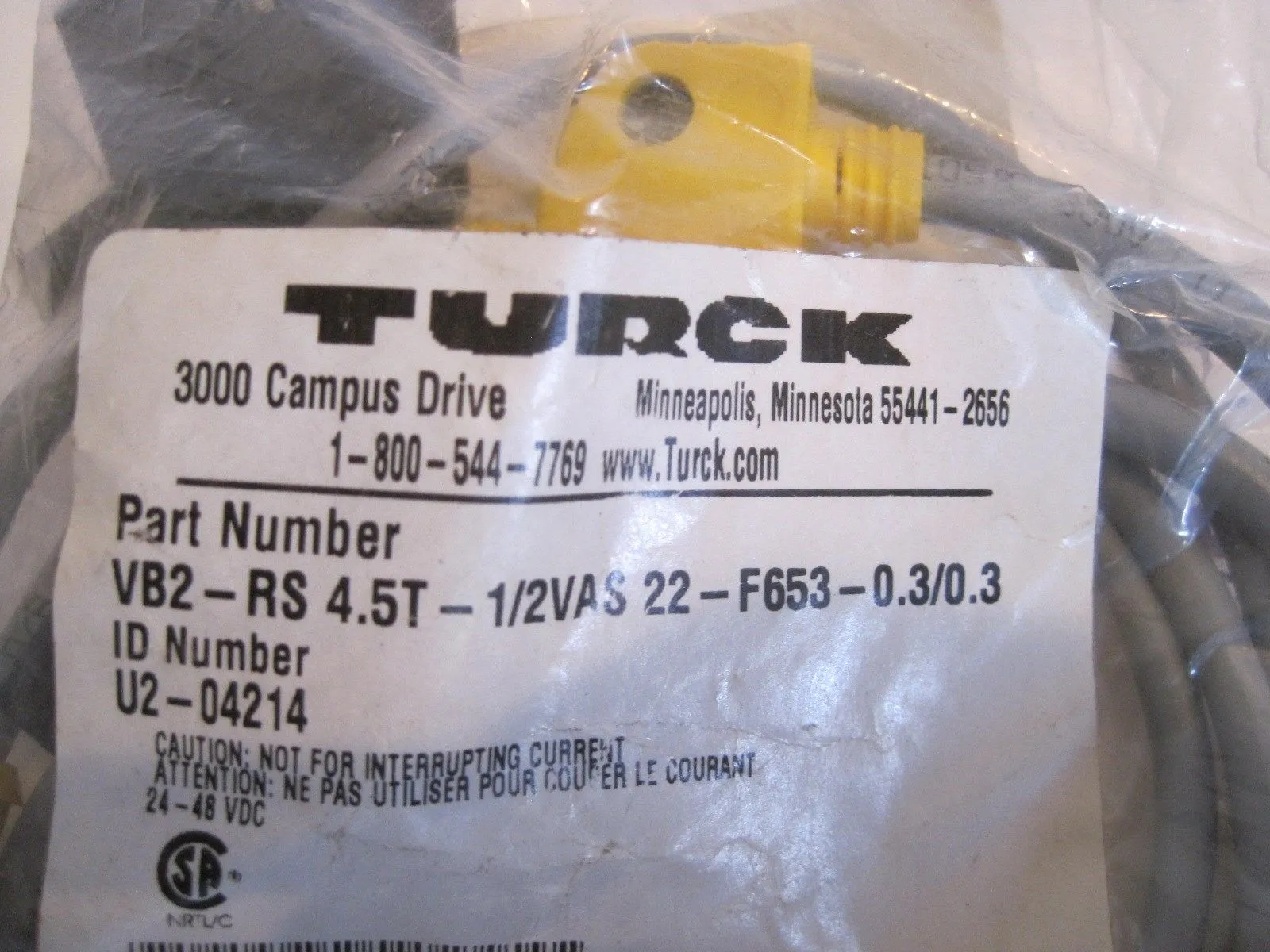 NEW TURCK VB2-RS-4.5T-1/2VAS-22-F653-0.3/0.3 CORDSET VB2RS45T12VASF6530303