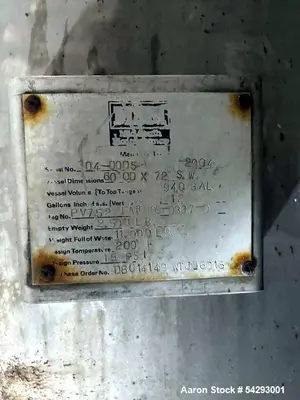 Used MSM 940 Gallon Alloy 20 Vertical Tank – 15 PSI @ 200°F, Side Lug Mounted