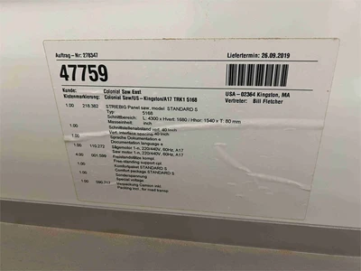 Used 2024 STRIEBIG STANDARD S Woodworking Panel Saws Ohio US | MachineryMax #1330272