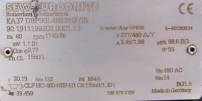 NEW SEW EURODRIVE KA37 DRP90L4BE2HF/IS GEARMOTOR 20.19 KA37DRP90L4BE2HFIS