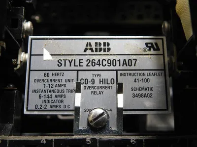 ABB 264C901A07 Overcurrent Relay Type C0-9 HILO 6-144A Instantaneous Trip Used