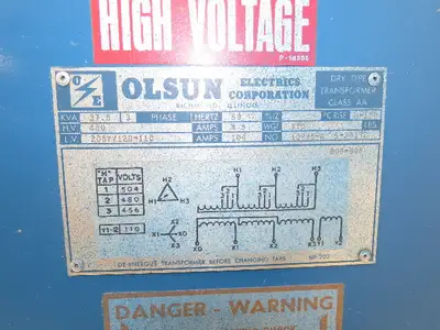 Olsun 10995-A Step Down Electric Transformer 37.5kva 3Ph HV 480 LV 208Y/120 Wye