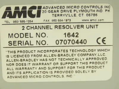 AMCI 1642 CompactLogix 2 Channel PLC Resolver Interface Module