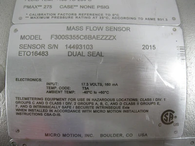 Used Micro Motion F300S355C6BAEZZZX Sensors New Hampshire US | Bitter End Trading #1452764