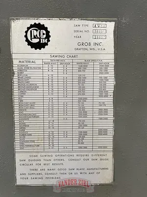 Used 1980 GROB 4V-18 Vertical Band Saws Michigan US | Vander Ziel Machinery Sales #480514