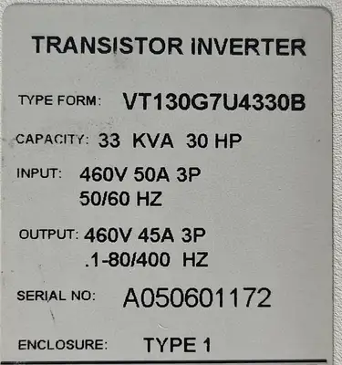 Toshiba VT130G7U4330B Drive 33 KVA 30HP (BIN362)