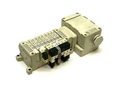 VV5QC11-09N3TD0-S | SMC  Manifold Base w/ Terminal Box and Solenoids - Used