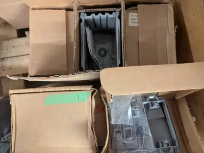 Case of 25 dryer receptacles, 2 cases of outlet covers and other electrical supplies