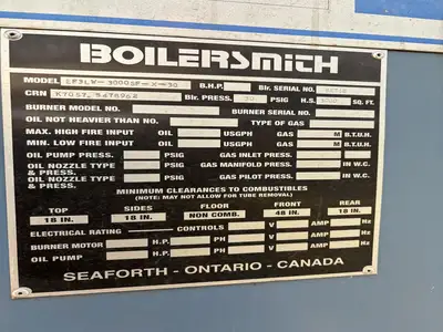USED 2005 BOILERSMITH EF3LW-2000SF-X-30