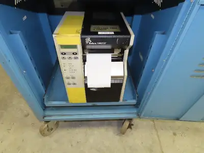 Global Industrial Mobile Computer Cabinet W/Zebra 140Xi II Thermal Label Printer