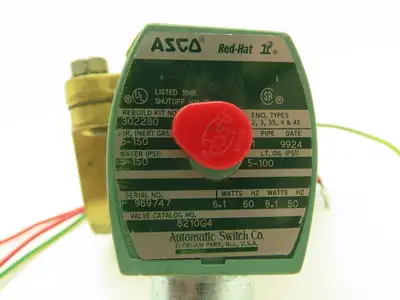 Asco 8210G4 Brass Solenoid Valve 2-Way 1"NPT 120VAC Normally Closed 5-150 PSI