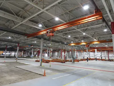 Cleveland Tramrail P&H 3 Ton Single Girder Underhung Bridge Crane 45' 10" Span