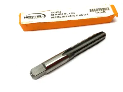 USED HERTEL STRAIGHT FLUTE TAP: 3/8-16 UNC, 4 FLUTE, PLUG CHAMFER, HIGH-SPEED