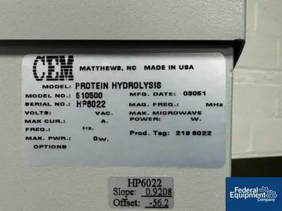 USED CEM CEM Protein Hydrolysis Unit, Model 510500