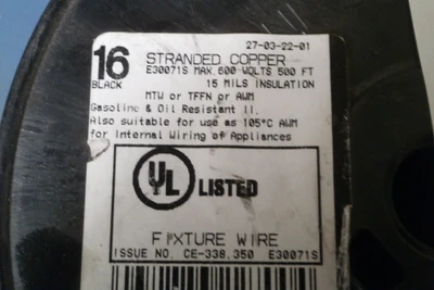 NEW FIXTURE WIRE 16 BLACK STRANDED COPPER 600 V
