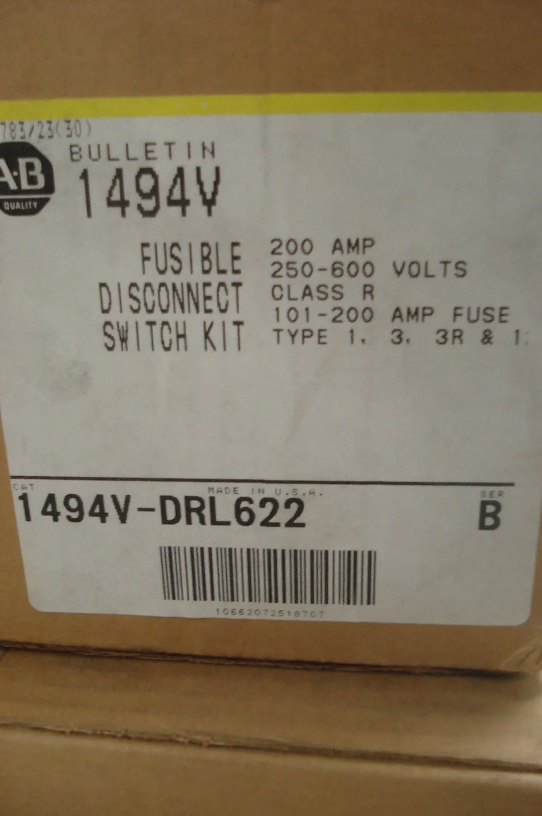 NEW ALLEN BRADLEY 1494V-DRL622 DISCONNECT SWITCH SER. B 1494VDRL622