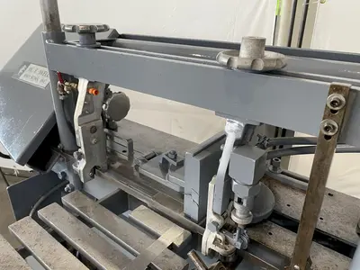 9" x 18" W. F. WELLS HORIZONTAL BANDSAW w/ DUAL COLUMNS. STOCK #0741422.
