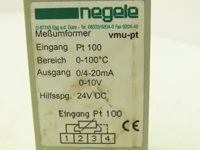 Negele vmu-pt Temperature Converter 0-100° C Input 24VDC Output 0/4-20mA 0-10V