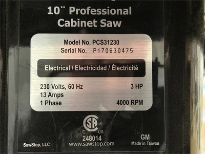 Used 2017 SAWSTOP PCS31230 Woodworking Table Saws Washington US | MachineryMax #1295101