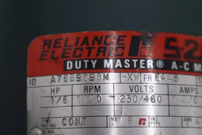 RELIANCE ELECTRIC A76B9098M-XW AC MOTOR 230/460V 1/6HP STOCK #M-18
