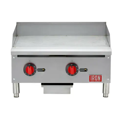 Iron Range Commercial Griddle, Natural Gas, Countertop, 24"W, Thermostatic Controls, 24"W X