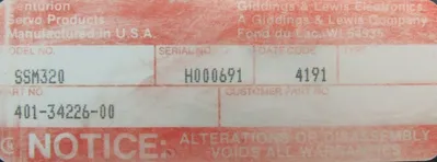 NEW GIDDINGS & LEWIS SSM320 SERVO MOTOR 401-34226-00
