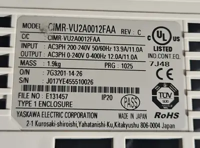 Used Yaskawa CIMR-VU2A0012FAA Variable Speed Drives | Palmetto Automation #1153467
