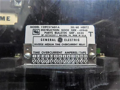 General Electric 121FC57AD1A Inverse Medium Time Overcurrent Relay 50/60Hz Used