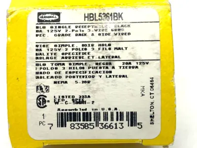 New | in-Stock Hubbell Black Straight Blade Single Receptacle 2-Pole 3-Wire 125V 20A Electrical Fittings Michigan US | Maverick Industrial Sales #1402549