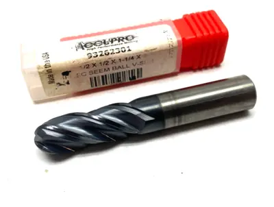 USED ACCUPRO BALL END MILL: 1/2" DIA, 1-1/4" LOC, 4 FLUTE, SOLID CARBIDE
