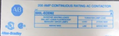 NEW ALLEN BRADLEY 500L-E0D92 CONTACTOR 500LE0D92 200A 2 POLES SER. A