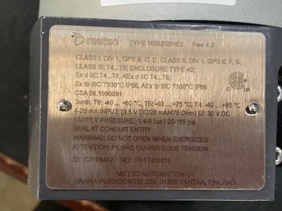 Metso / Neles Electro Pneumatic Positioner type ND9203HE2-KA3 New Storeroom Spare