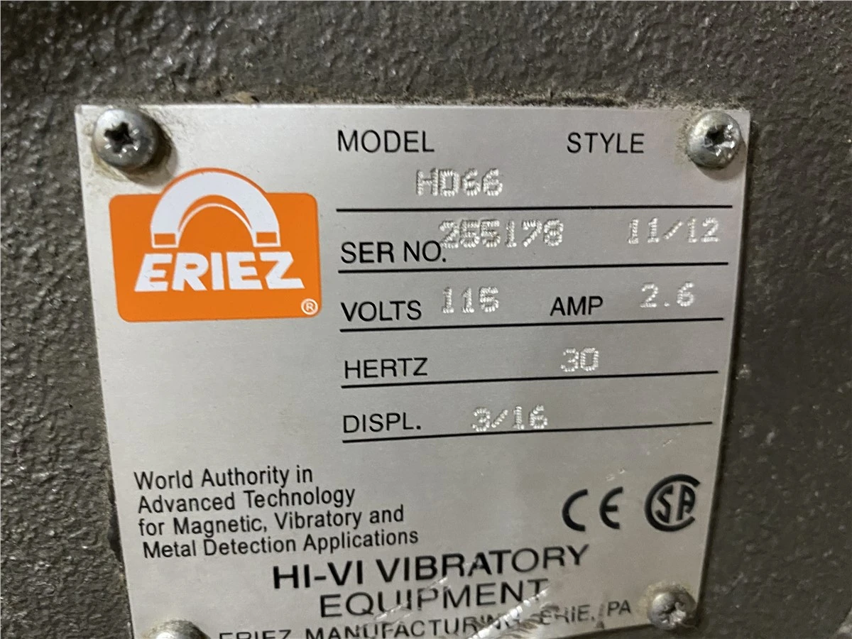 Used 41" x 11" Eriez Vibratory Feeder, Model HD-66
115 Volt/2.6 Amp
Serial Number 255718