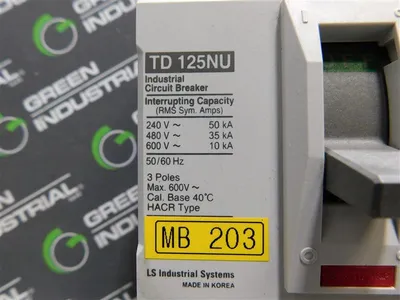 LS Industrial TD 125NU Circuit Breaker 600VAC 50/60Hz 40A TD125FTU Trip Used